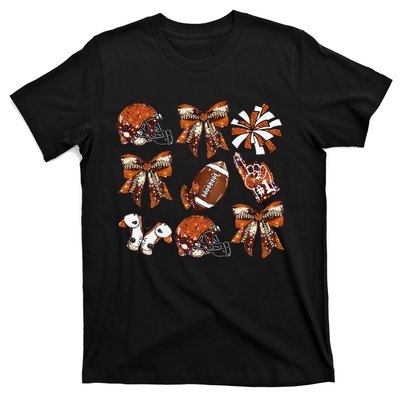 Orange Coquette Bow Football Game Day Women Gift T-Shirt