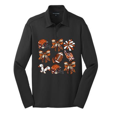 Orange Coquette Bow Football Game Day Women Gift Silk Touch Performance Long Sleeve Polo