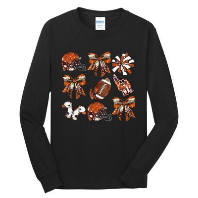 Orange Coquette Bow Football Game Day Women Gift Tall Long Sleeve T-Shirt