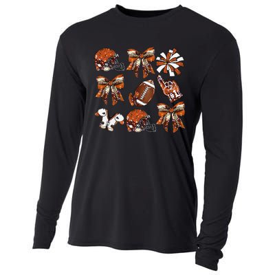 Orange Coquette Bow Football Game Day Women Gift Cooling Performance Long Sleeve Crew