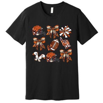 Orange Coquette Bow Football Game Day Women Gift Premium T-Shirt