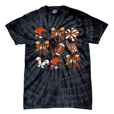 Orange Coquette Bow Football Game Day Women Gift Tie-Dye T-Shirt