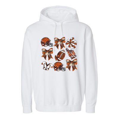 Orange Coquette Bow Football Game Day Women Gift Garment-Dyed Fleece Hoodie