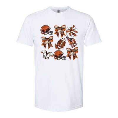 Orange Coquette Bow Football Game Day Women Gift Softstyle CVC T-Shirt