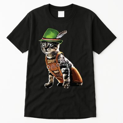 Oktoberfest Cat Bavarian Lederhosen Costume Alpine Hat Gift Tall T-Shirt