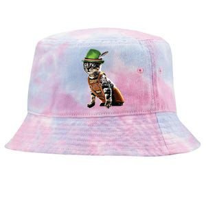 Oktoberfest Cat Bavarian Lederhosen Costume Alpine Hat Gift Tie-Dyed Bucket Hat