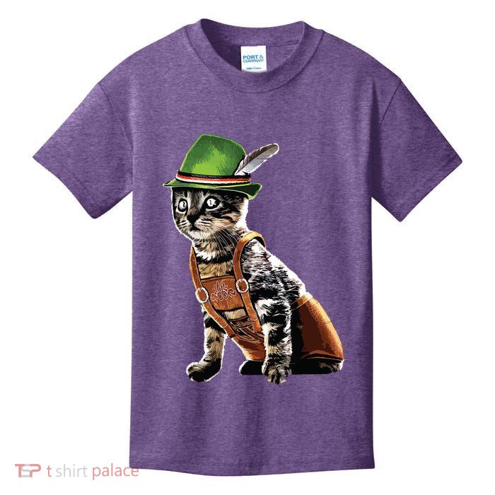 Oktoberfest Cat Bavarian Lederhosen Costume Alpine Hat Gift Kids T-Shirt