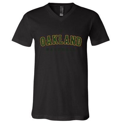 Oakland City Baseball Retro Vintage Baseball Lover Oakland V-Neck T-Shirt