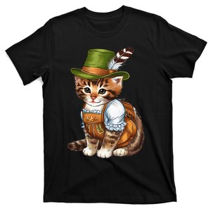 Oktoberfest Cat Bavarian Lederhosen Costume And Hat Funny T-Shirt