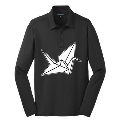 Origami Crane Blackwork Minimal Silk Touch Performance Long Sleeve Polo