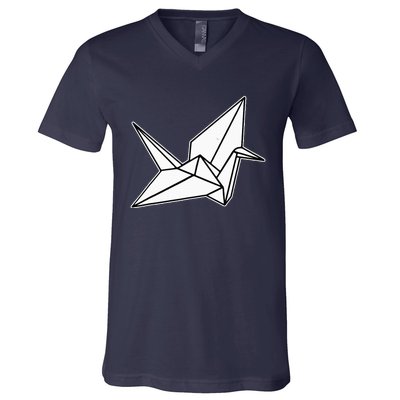 Origami Crane Blackwork Minimal V-Neck T-Shirt