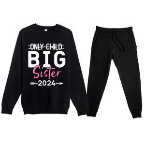 Only Child Big Sister 2024 Funny Promoted To Big Sister 2024 Premium Crewneck Sweatsuit Set