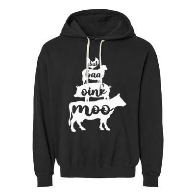 Oink Cluck Baa Moo Birthday Pig Chicken Cow Farmer Garment-Dyed Fleece Hoodie