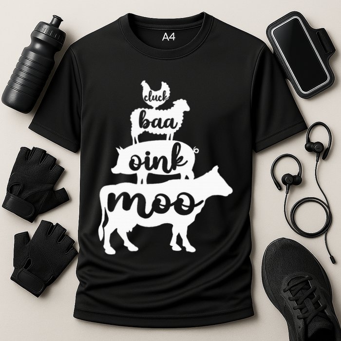 Oink Cluck Baa Moo Birthday Pig Chicken Cow Farmer Cooling Performance Crew T-Shirt