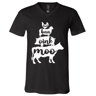 Oink Cluck Baa Moo Birthday Pig Chicken Cow Farmer V-Neck T-Shirt