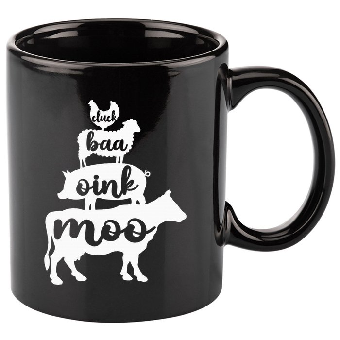 Oink Cluck Baa Moo Birthday Pig Chicken Cow Farmer 11oz C Handle Ceramic Mug