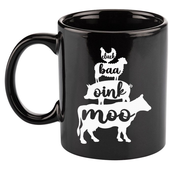 Oink Cluck Baa Moo Birthday Pig Chicken Cow Farmer 11oz C Handle Ceramic Mug