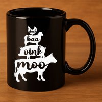 Oink Cluck Baa Moo Birthday Pig Chicken Cow Farmer 11oz C Handle Ceramic Mug