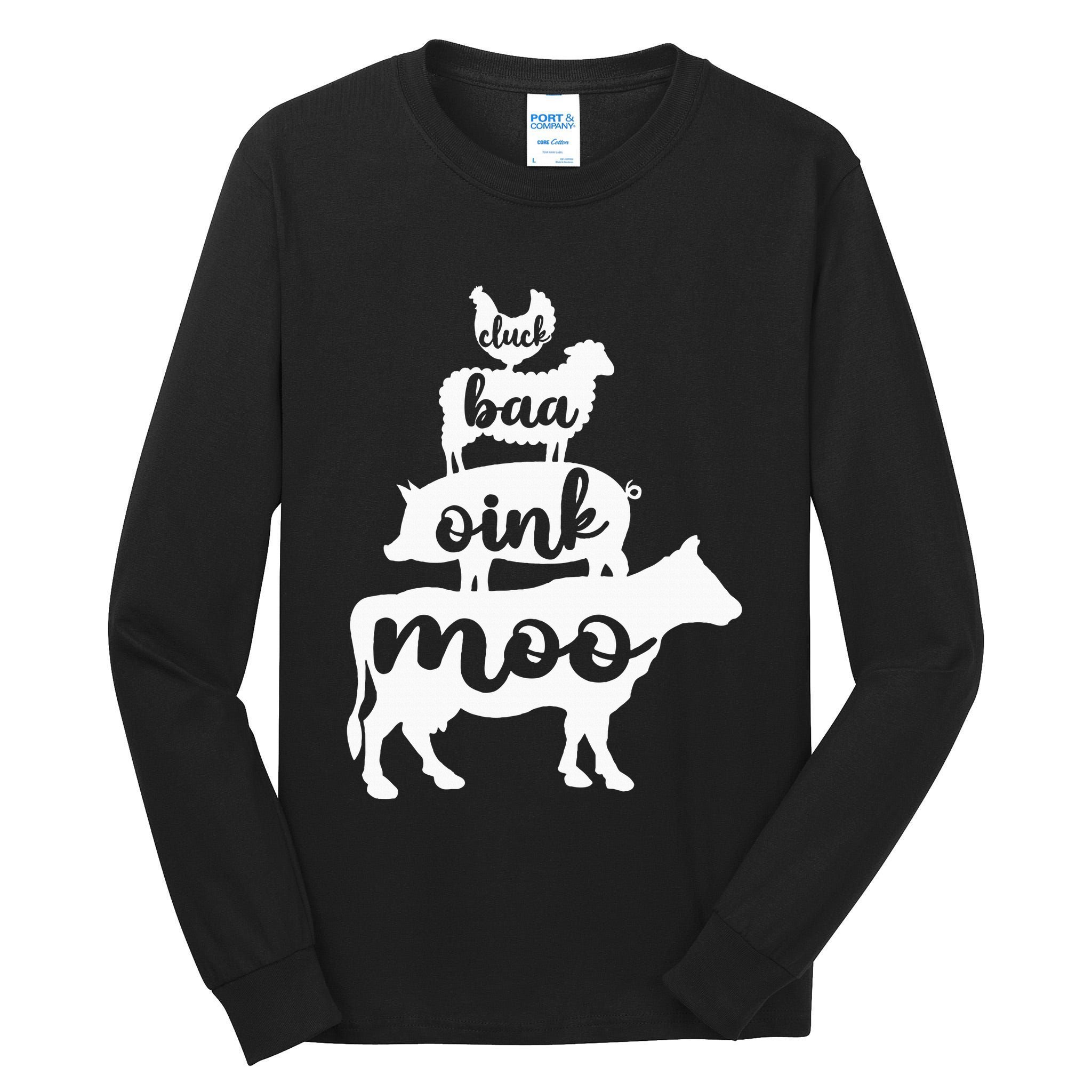 Oink Cluck Baa Moo Birthday Pig Chicken Cow Farmer Tall Long Sleeve T-Shirt