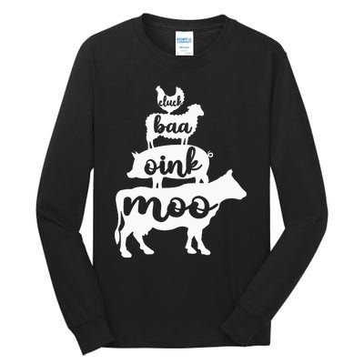 Oink Cluck Baa Moo Birthday Pig Chicken Cow Farmer Tall Long Sleeve T-Shirt