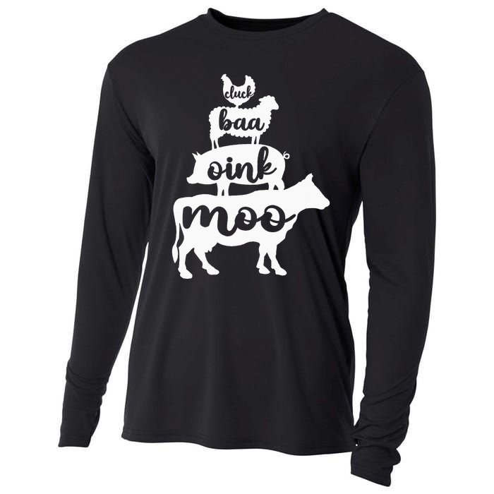 Oink Cluck Baa Moo Birthday Pig Chicken Cow Farmer Cooling Performance Long Sleeve Crew