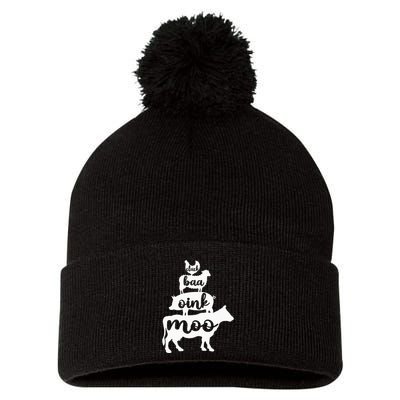 Oink Cluck Baa Moo Birthday Pig Chicken Cow Farmer Pom Pom 12in Knit Beanie
