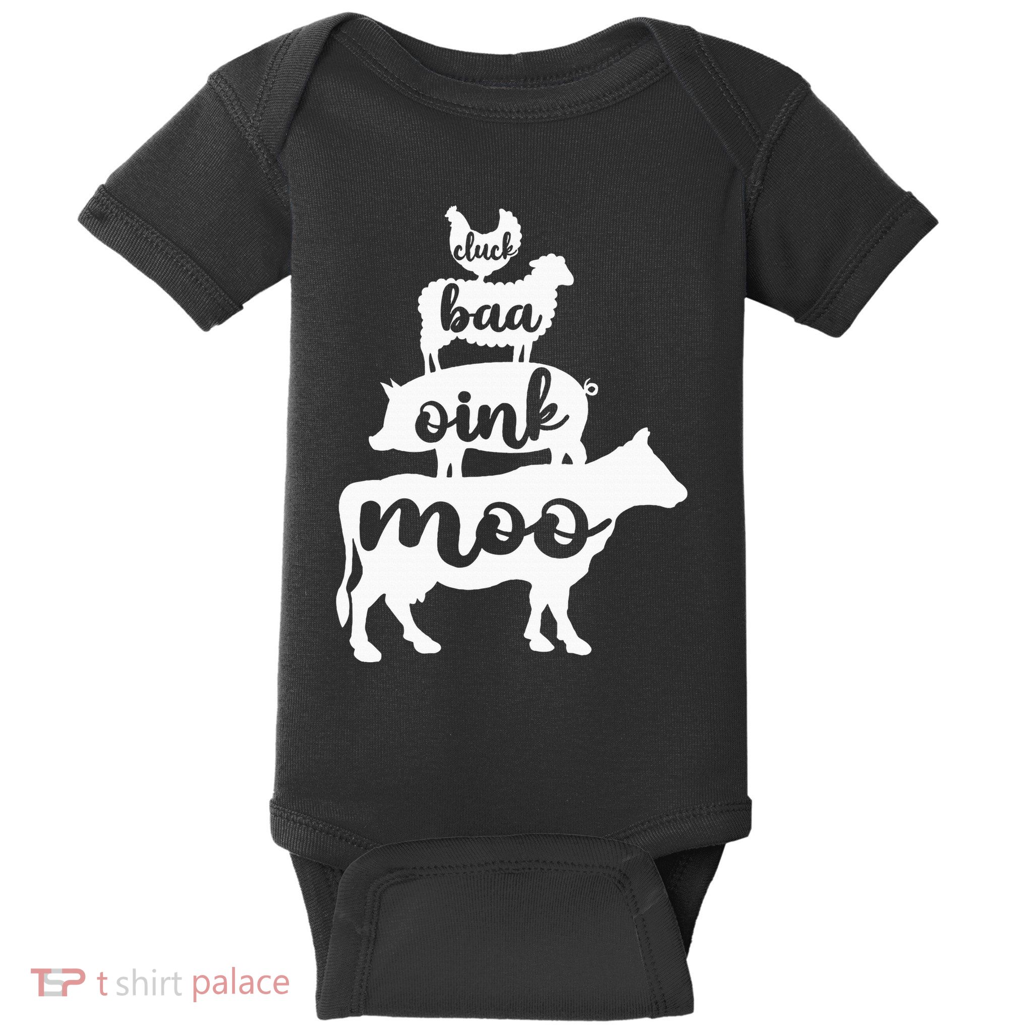 Oink Cluck Baa Moo Birthday Pig Chicken Cow Farmer Baby Bodysuit
