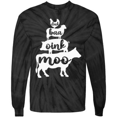 Oink Cluck Baa Moo Birthday Pig Chicken Cow Farmer Tie-Dye Long Sleeve Shirt