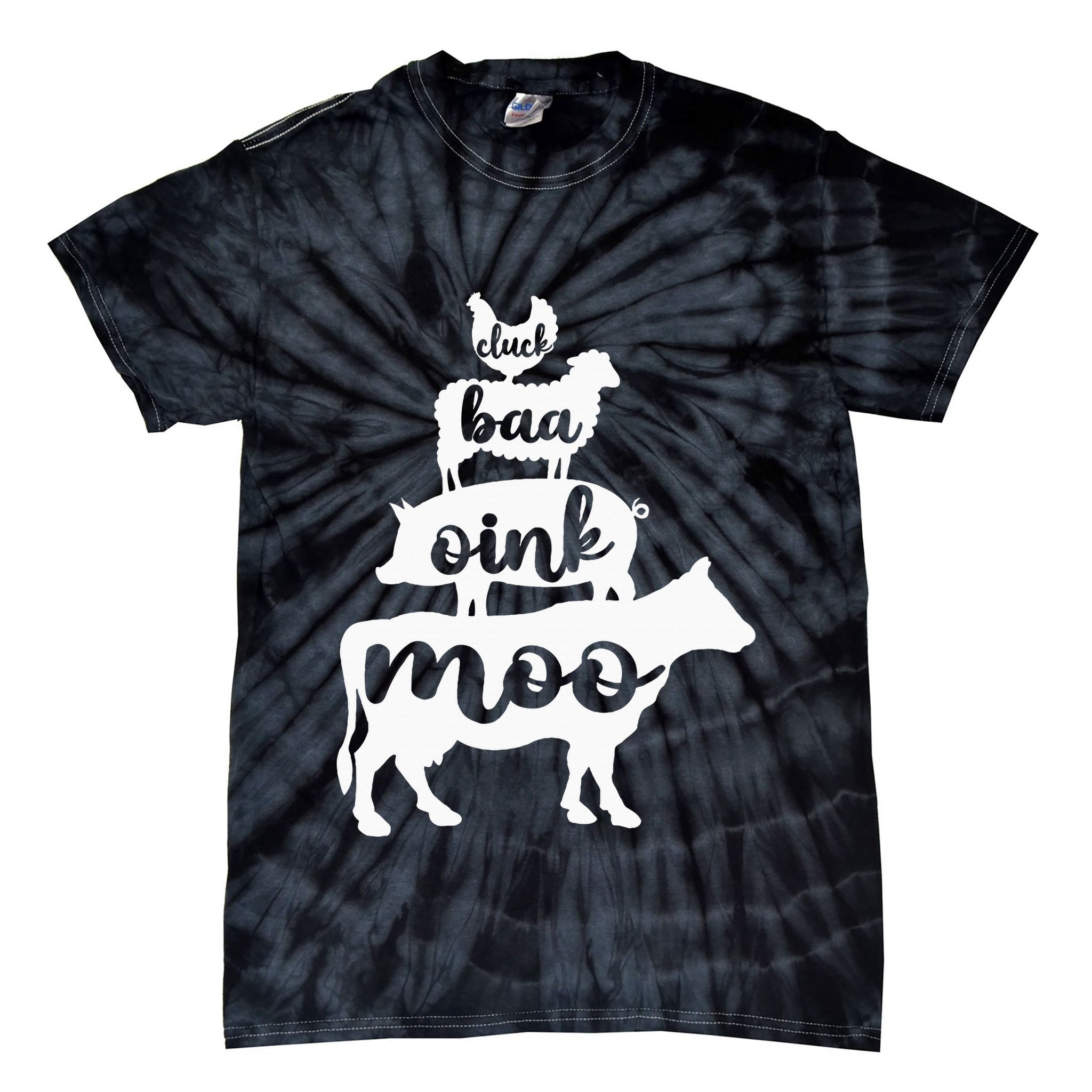 Oink Cluck Baa Moo Birthday Pig Chicken Cow Farmer Tie-Dye T-Shirt
