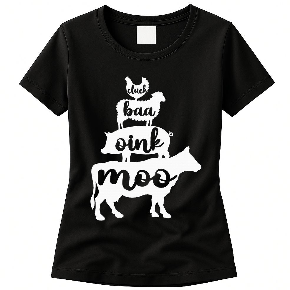Oink Cluck Baa Moo Birthday Pig Chicken Cow Farmer Womens T-Shirt