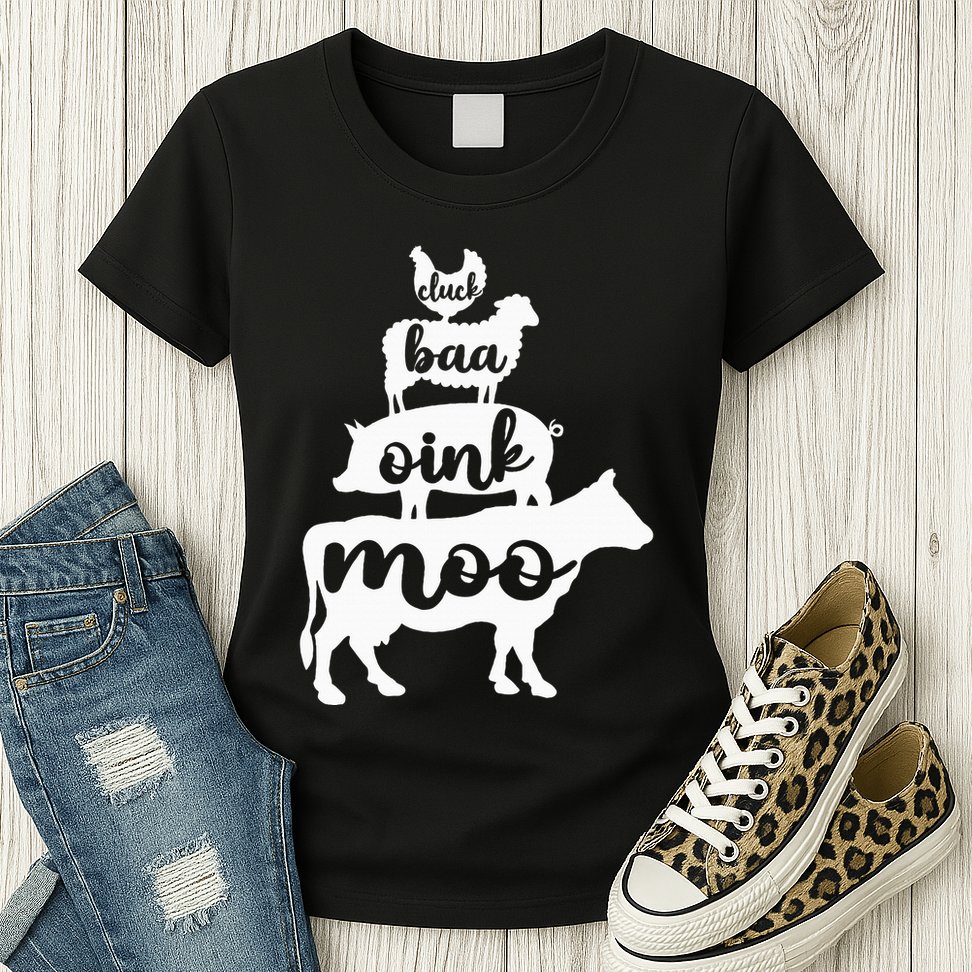 Oink Cluck Baa Moo Birthday Pig Chicken Cow Farmer Womens T-Shirt