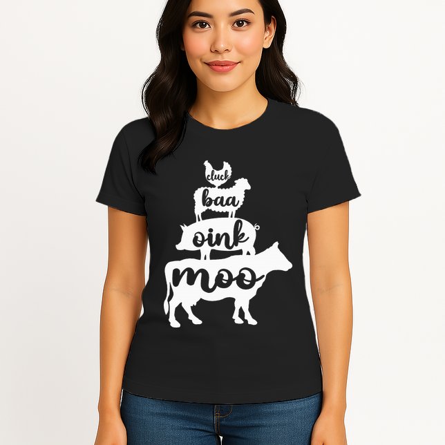 Oink Cluck Baa Moo Birthday Pig Chicken Cow Farmer Womens T-Shirt