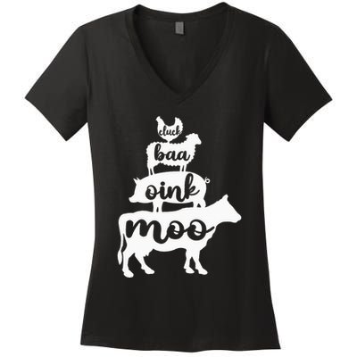 Oink Cluck Baa Moo Birthday Pig Chicken Cow Farmer Women's V-Neck T-Shirt