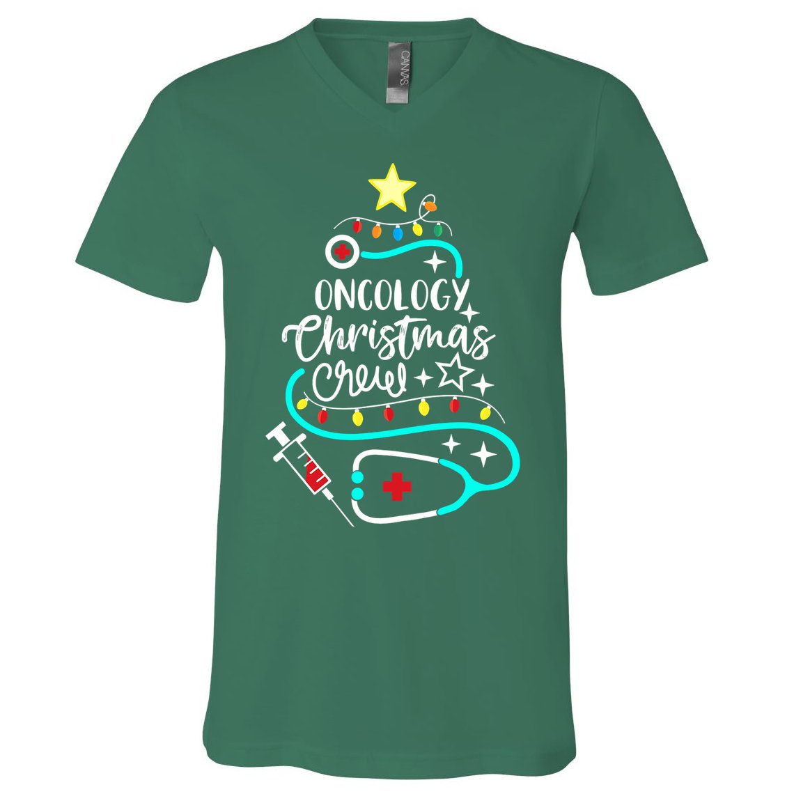 Oncology Christmas Crew Oncology Nurse Oncologist Secretary V-Neck T-Shirt