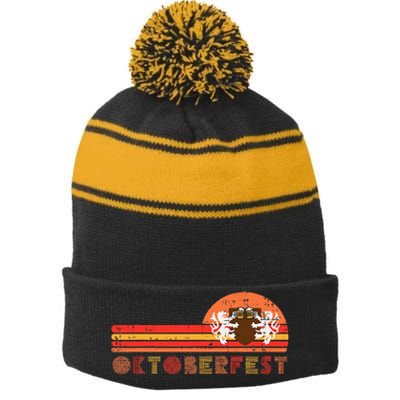 Oktoberfest Crest Chest Retro Bavarian Festival Stripe Pom Pom Beanie