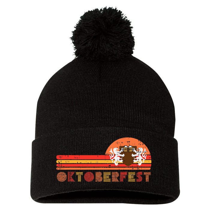 Oktoberfest Crest Chest Retro Bavarian Festival Pom Pom 12in Knit Beanie