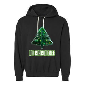 Oh Circuitree Christmas Electronics Circuit Board Garment-Dyed Fleece Hoodie