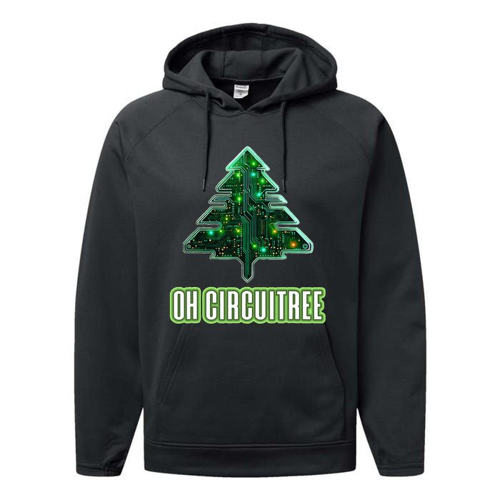 Oh Circuitree Christmas Electronics Circuit Board Performance Fleece Hoodie