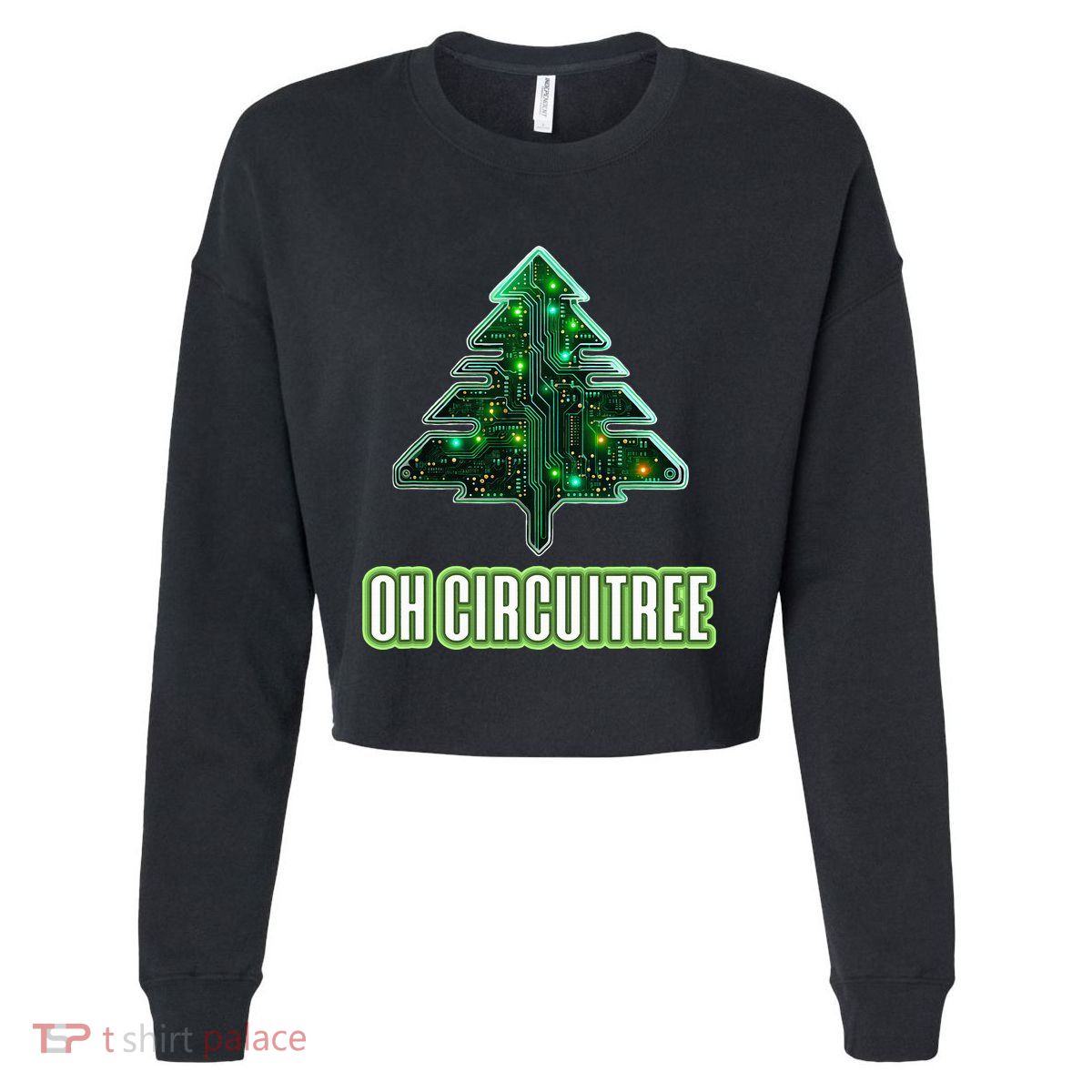 Oh Circuitree Christmas Electronics Circuit Board Cropped Pullover Crew