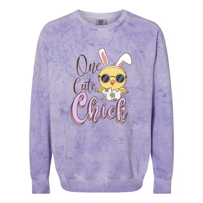 One Cute Chick With Glasses Funny Bunny Easter Day Colorblast Crewneck Sweatshirt