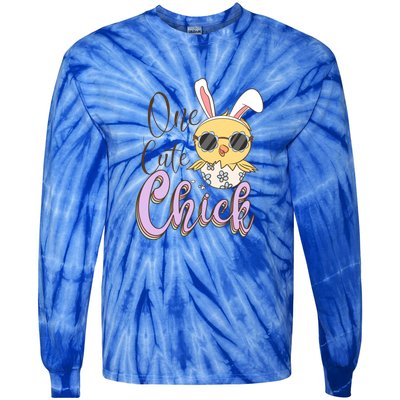 One Cute Chick With Glasses Funny Bunny Easter Day Tie-Dye Long Sleeve Shirt