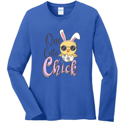 One Cute Chick With Glasses Funny Bunny Easter Day Ladies Long Sleeve Shirt