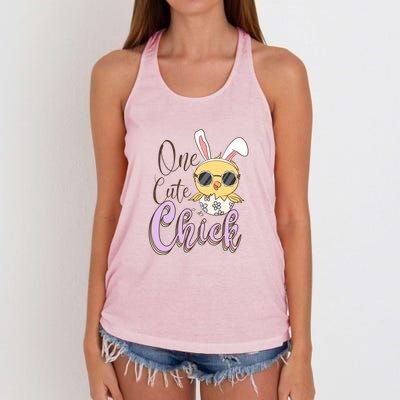 One Cute Chick With Glasses Funny Bunny Easter Day Women's Knotted Racerback Tank