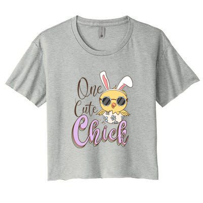 One Cute Chick With Glasses Funny Bunny Easter Day Women's Crop Top Tee