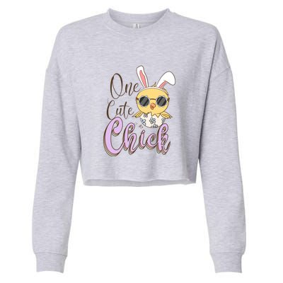 One Cute Chick With Glasses Funny Bunny Easter Day Cropped Pullover Crew