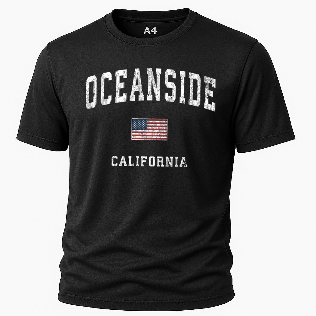 Oceanside California Ca Vintage American Flag Sports Design Performance Shirt