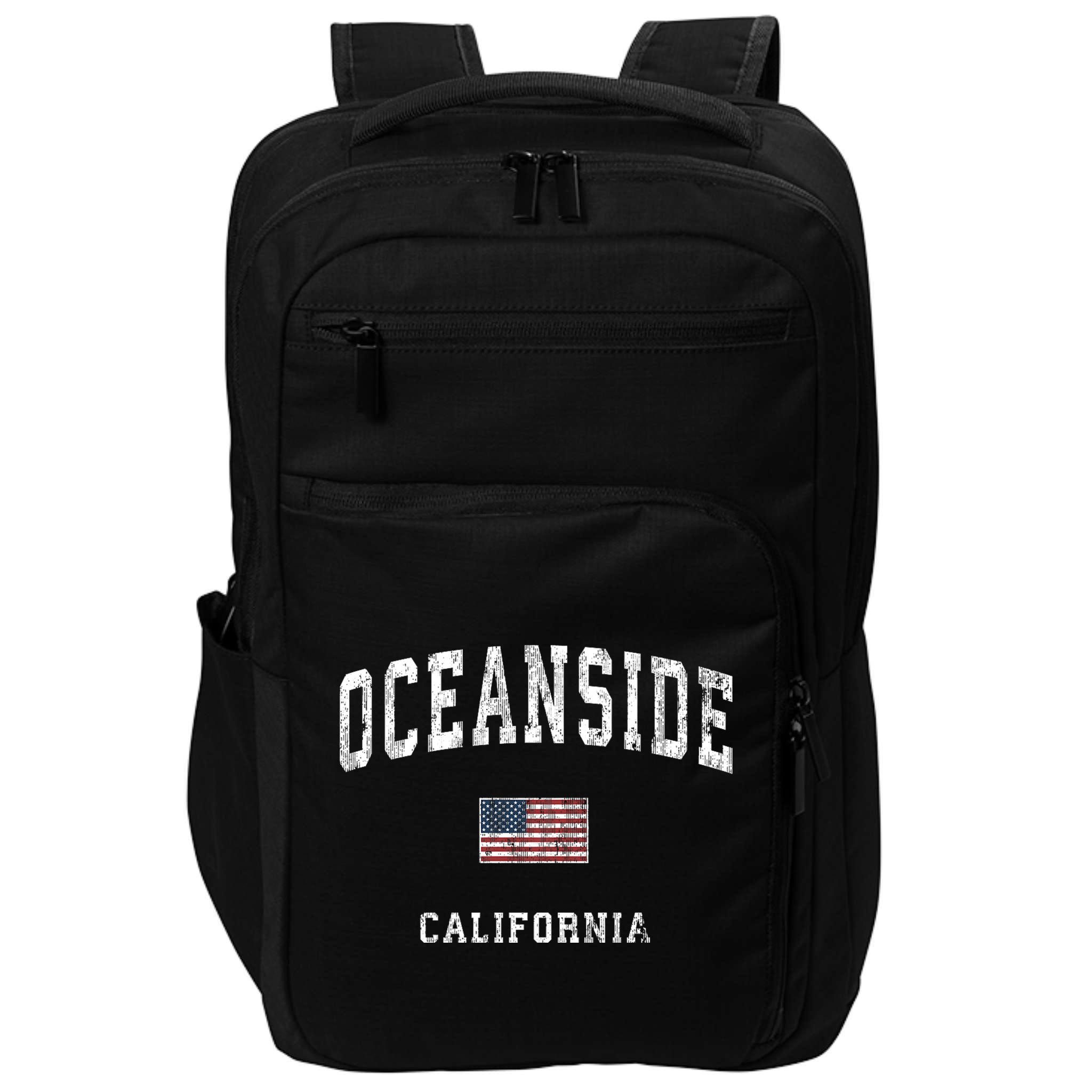Oceanside California Ca Vintage American Flag Sports Design Impact Tech Backpack