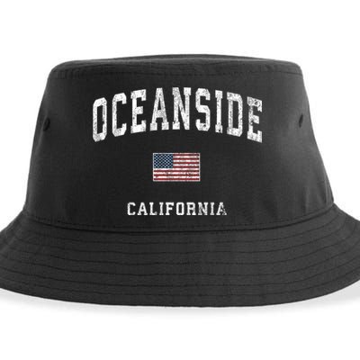 Oceanside California Ca Vintage American Flag Sports Design Sustainable Bucket Hat