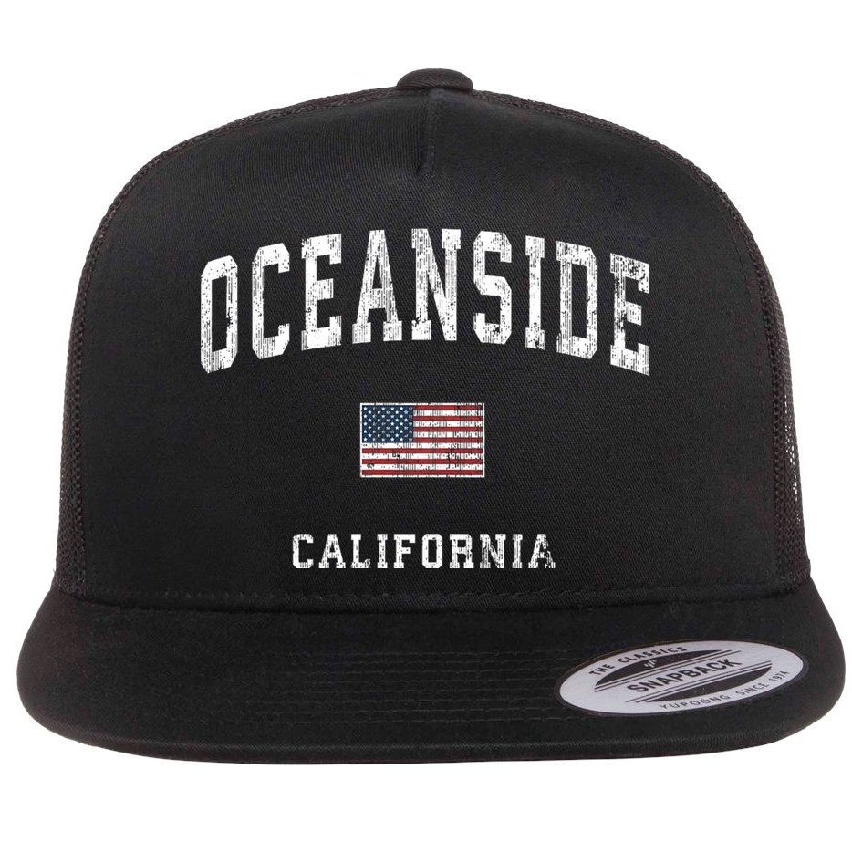 Oceanside California Ca Vintage American Flag Sports Design Flat Bill Trucker Hat