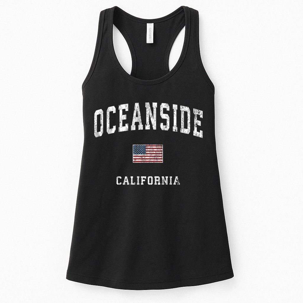 Oceanside California Ca Vintage American Flag Sports Design Womens Tank Top